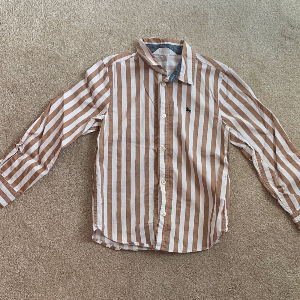 H&M Kids Brown and White Striped Button Down Shirt